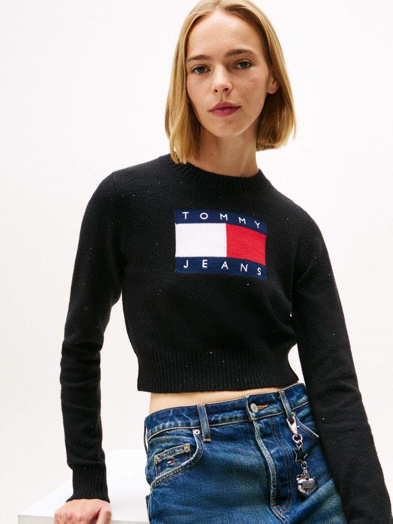 Μαύρο Πουλόβερ Σε Slim Γραμμή Με Σημαία Tommy  Γυναίκες