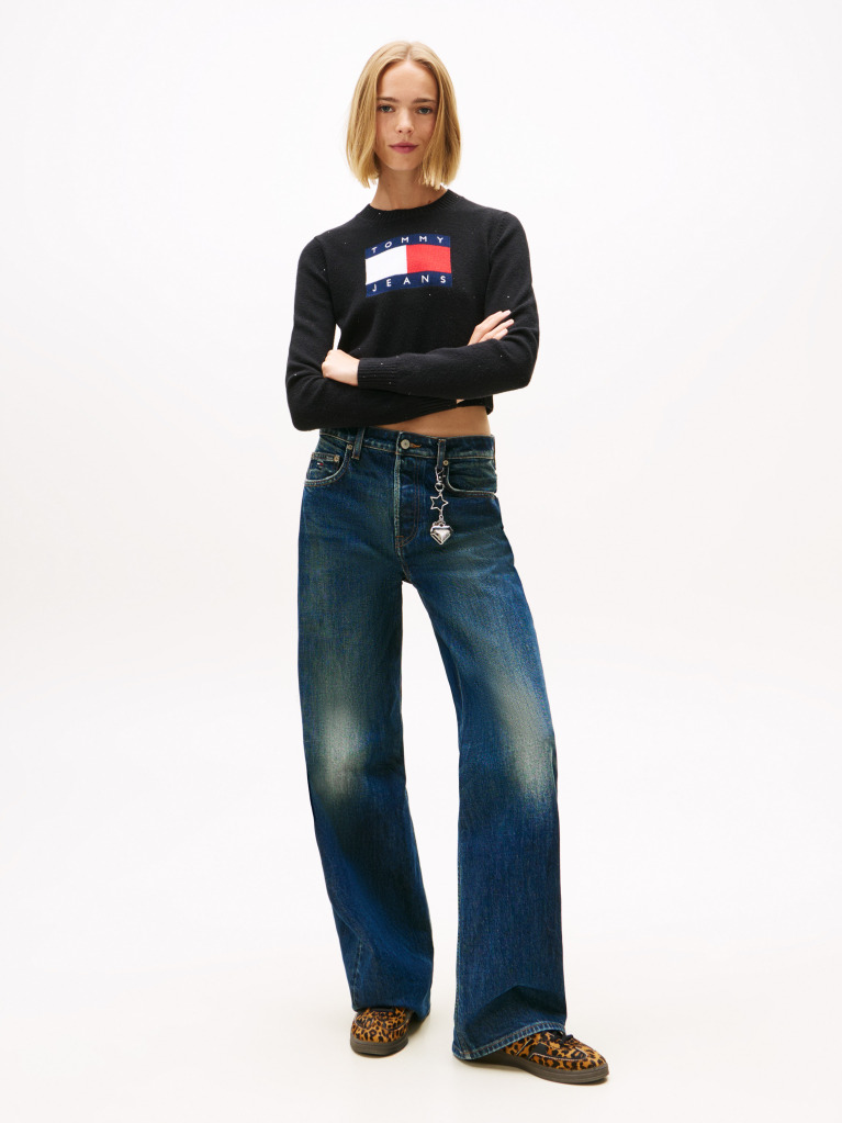 Μαύρο Πουλόβερ Σε Slim Γραμμή Με Σημαία Tommy  Γυναίκες