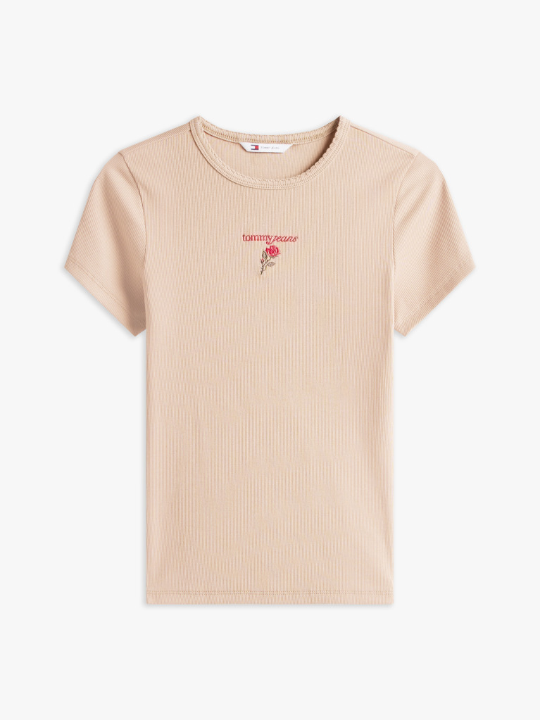 Μπεζ T-Shirt Σε Slim Γραμμή Με Κεντητό Λογότυπο  Γυναίκες