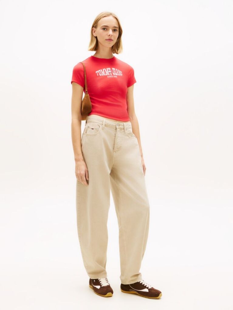 Red Wavy Flag Ribbed Slim T-Shirt  Women