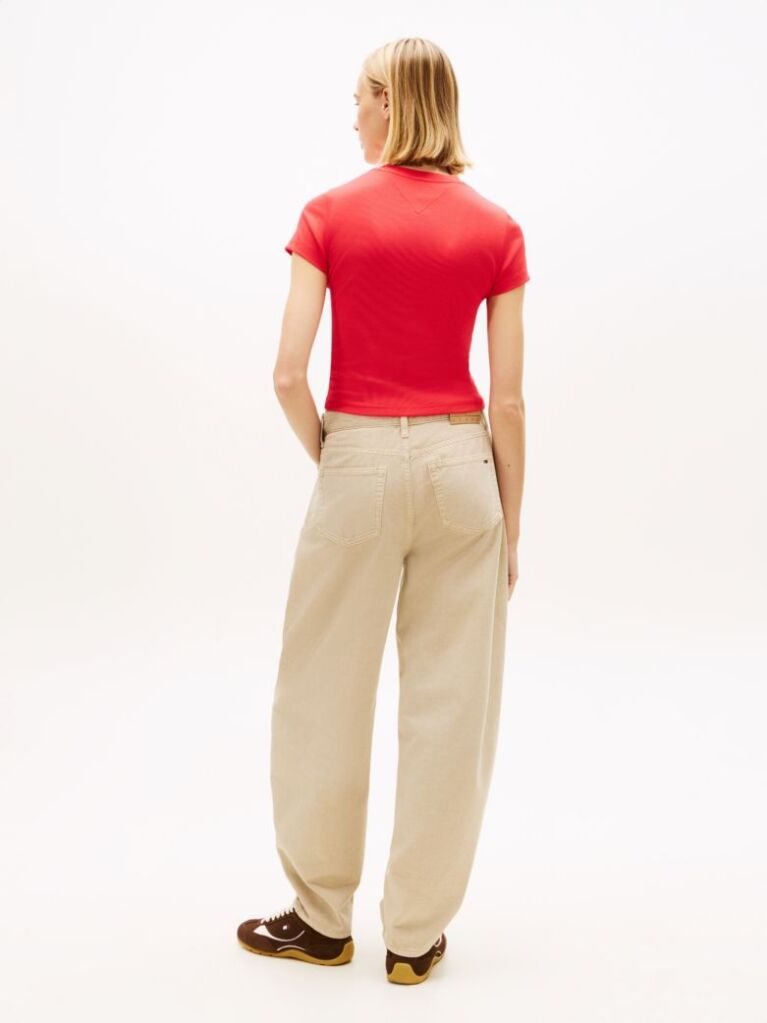 Red Wavy Flag Ribbed Slim T-Shirt  Women