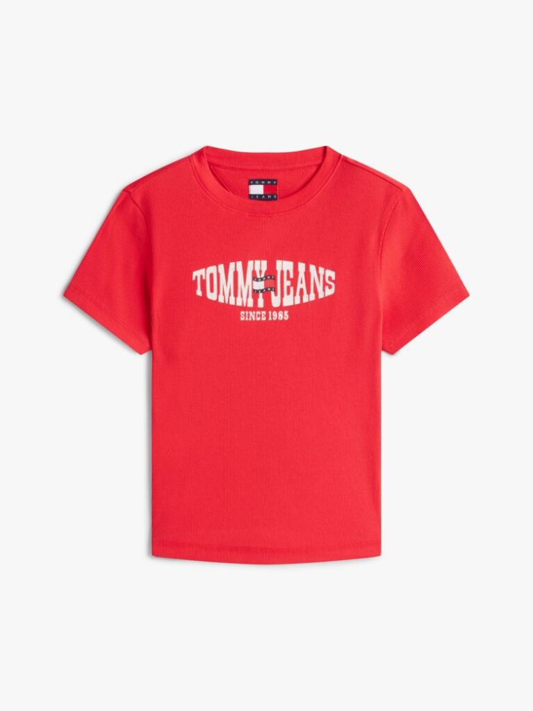 Red Wavy Flag Ribbed Slim T-Shirt  Women