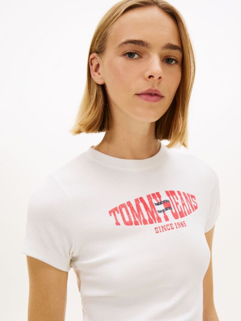 White Wavy Flag Ribbed Slim T-Shirt  Women