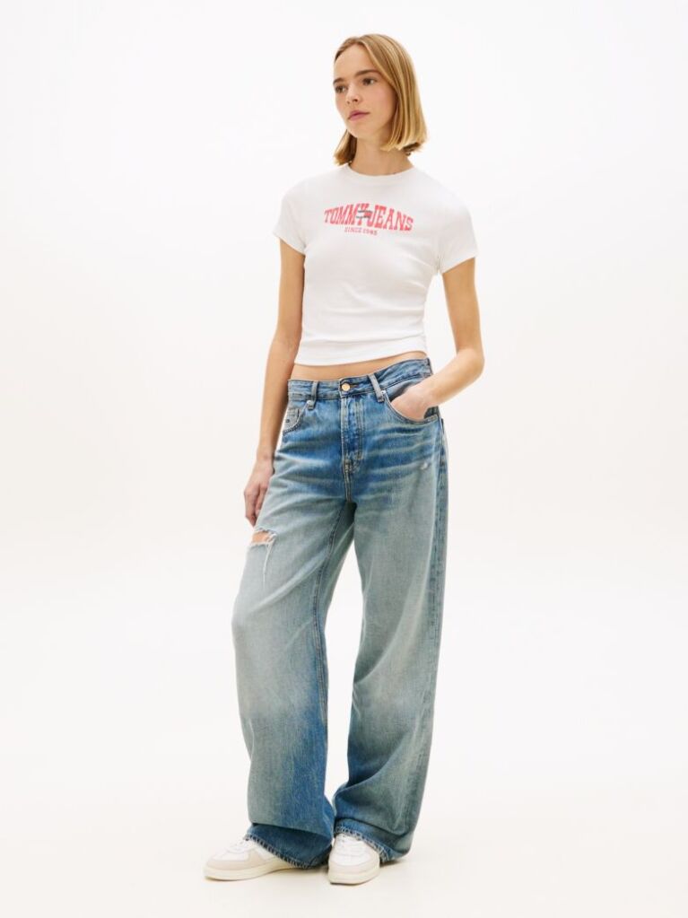 White Wavy Flag Ribbed Slim T-Shirt  Women