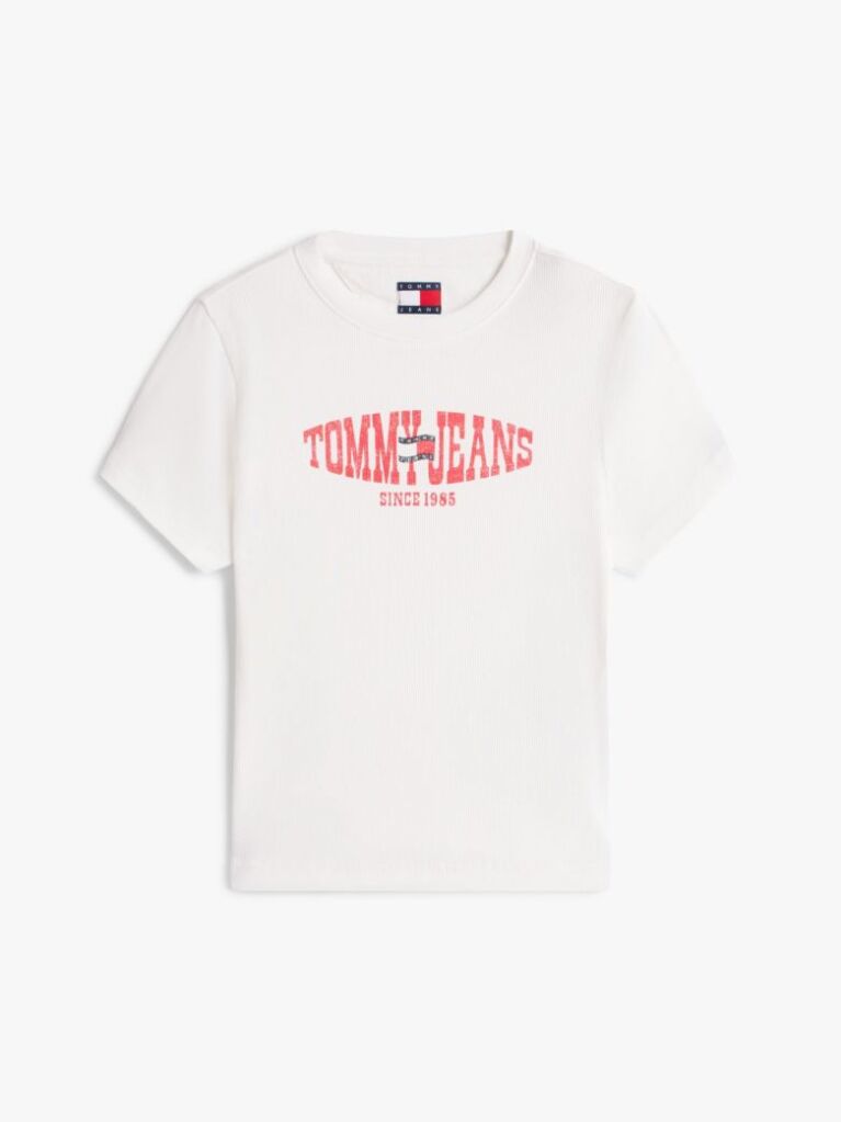 White Wavy Flag Ribbed Slim T-Shirt  Women