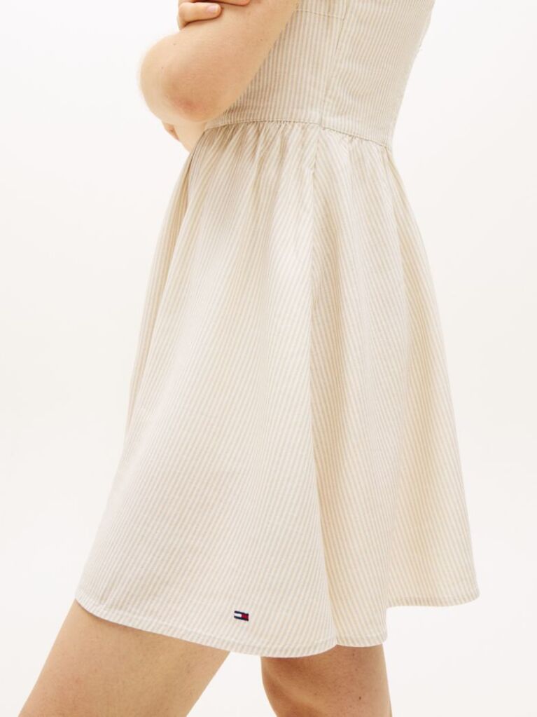 Beige Extra Slim Linen Blend Mini Skater Dress  Women