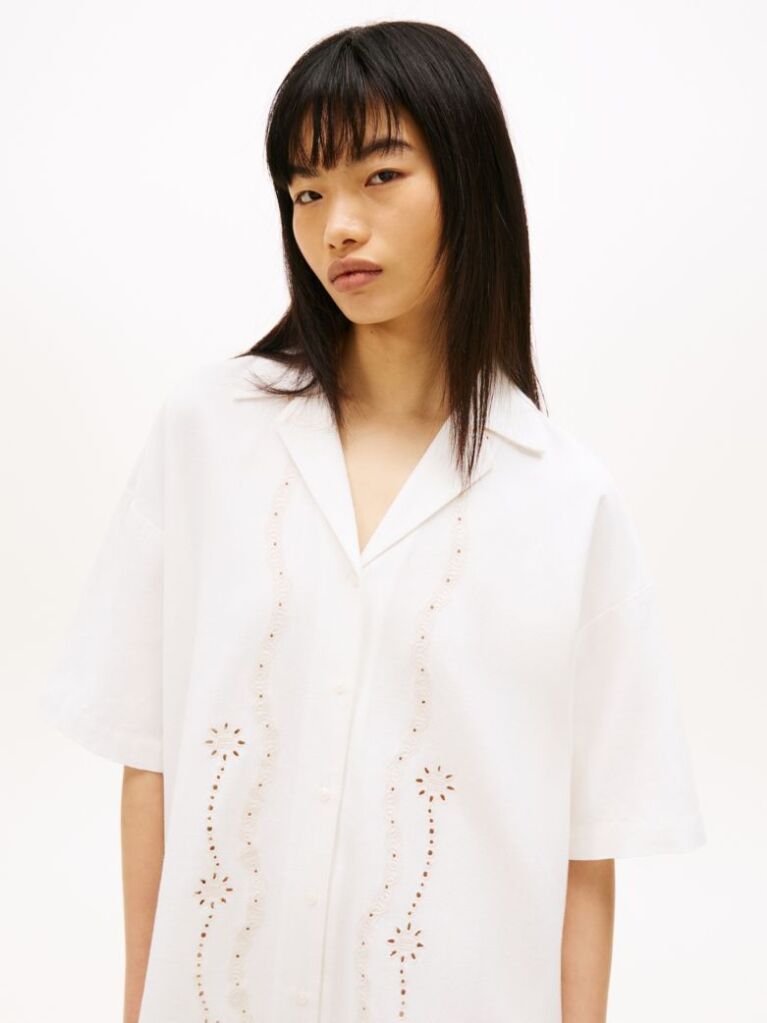 Beige Broderie Anglaise Relaxed Mini Shirt Dress  Women