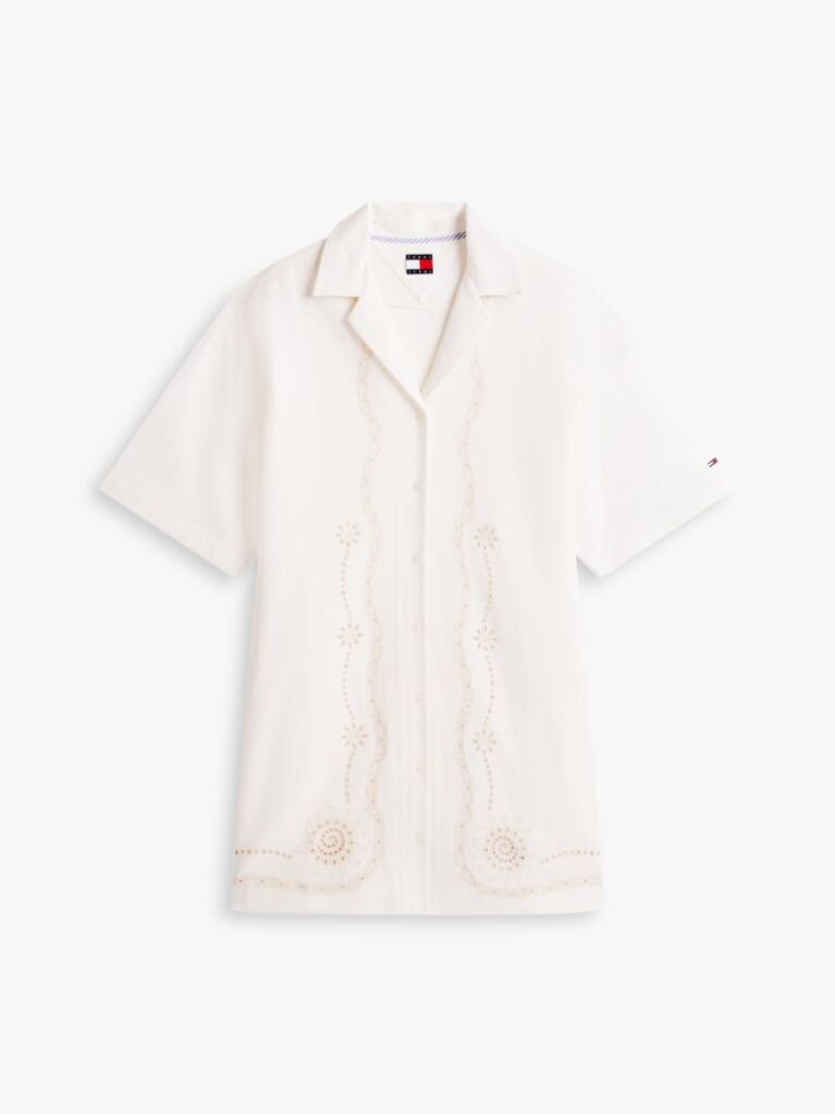 Beige Broderie Anglaise Relaxed Mini Shirt Dress  Women