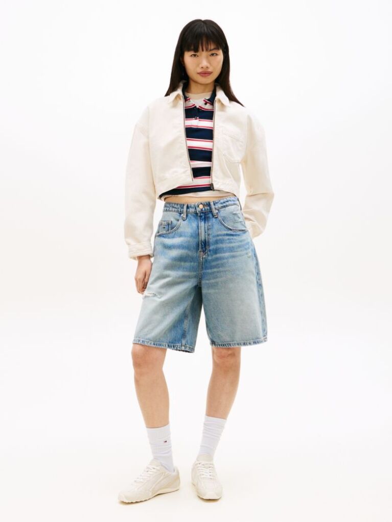 Denim Zip-Thru Cropped Denim Jacket  Women