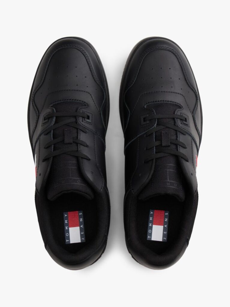 Black Essential Retro Leather Basketball Trainers  Men