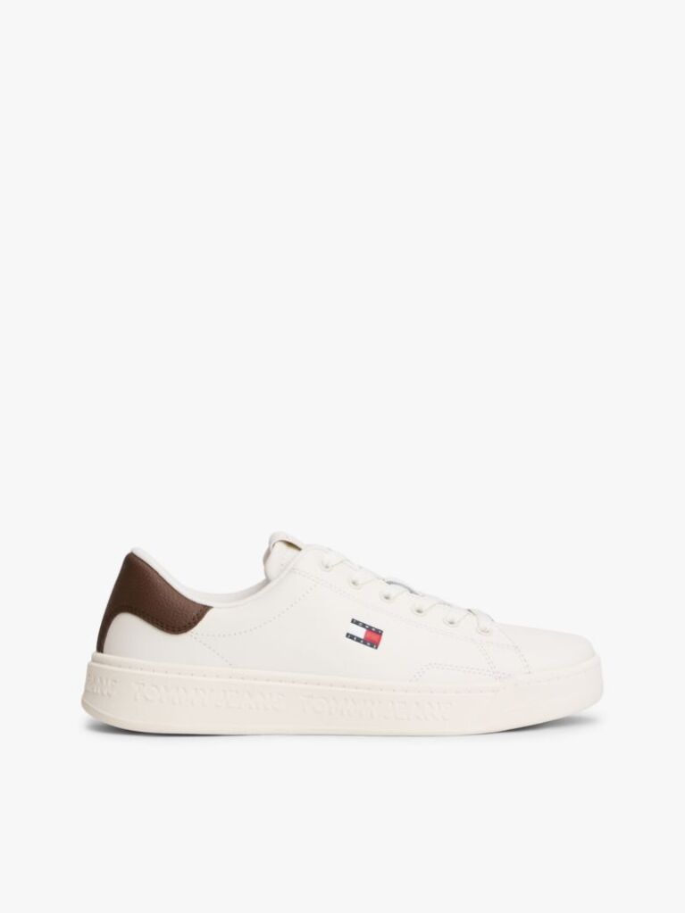 Μπεζ Δερμάτινα Sneakers Με Ανάγλυφο Λογότυπο  Γυναίκες