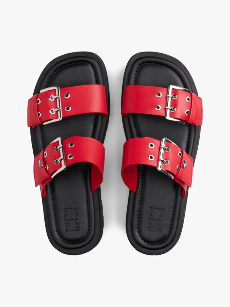 Red Chunky Cleat Double Buckle Sandals  Women