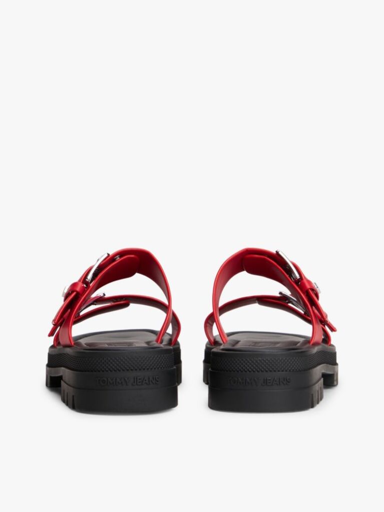 Red Chunky Cleat Double Buckle Sandals  Women