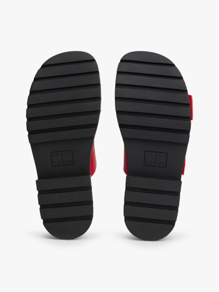 Red Chunky Cleat Double Buckle Sandals  Women