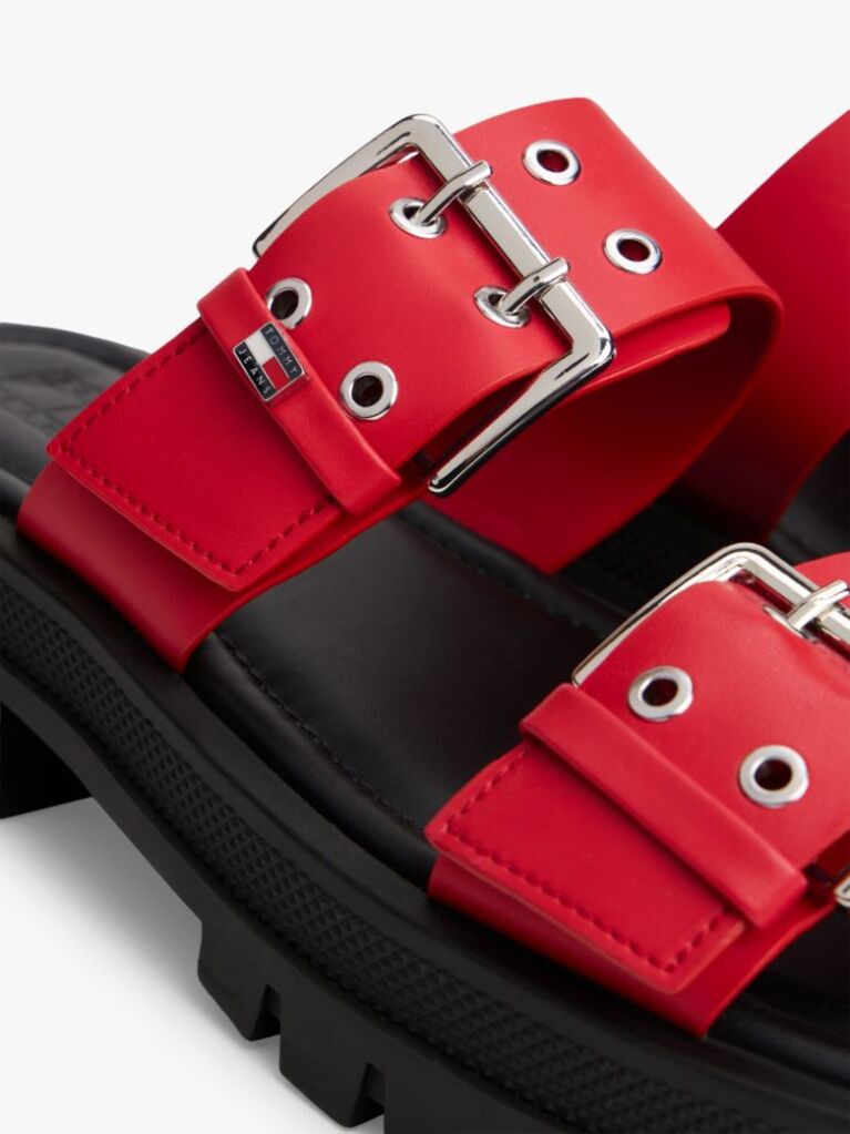 Red Chunky Cleat Double Buckle Sandals  Women