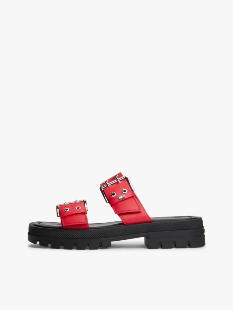 Red Chunky Cleat Double Buckle Sandals  Women