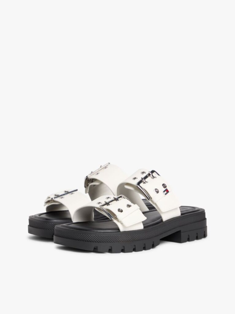 White Chunky Cleat Double Buckle Sandals  Women