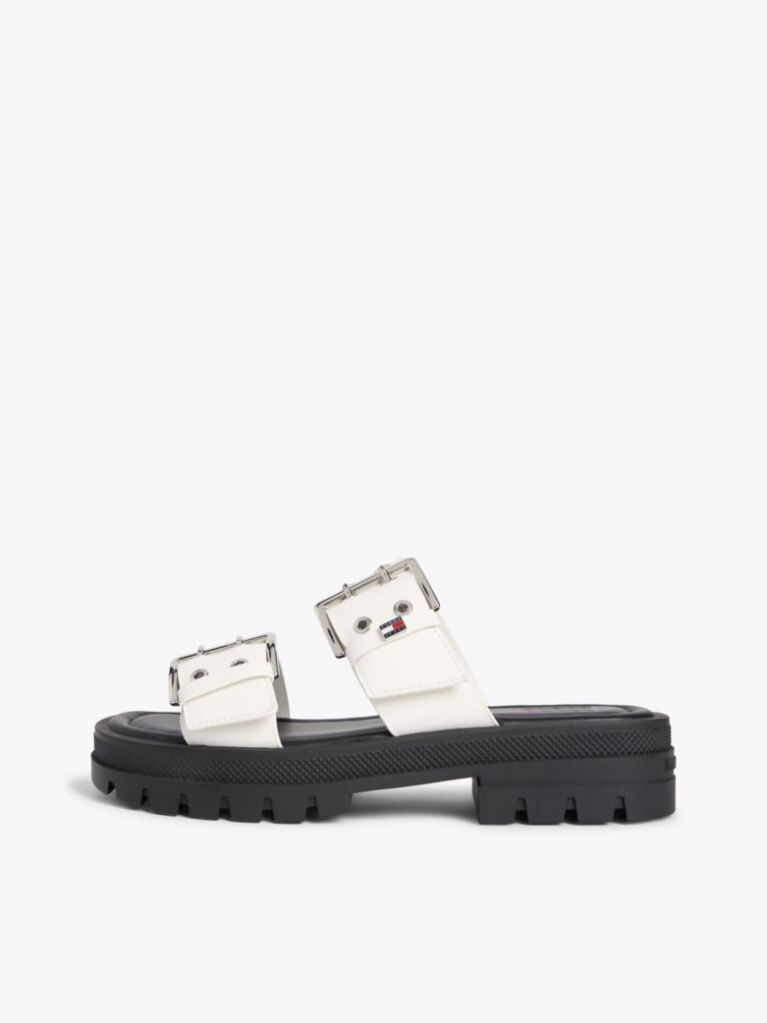 White Chunky Cleat Double Buckle Sandals  Women