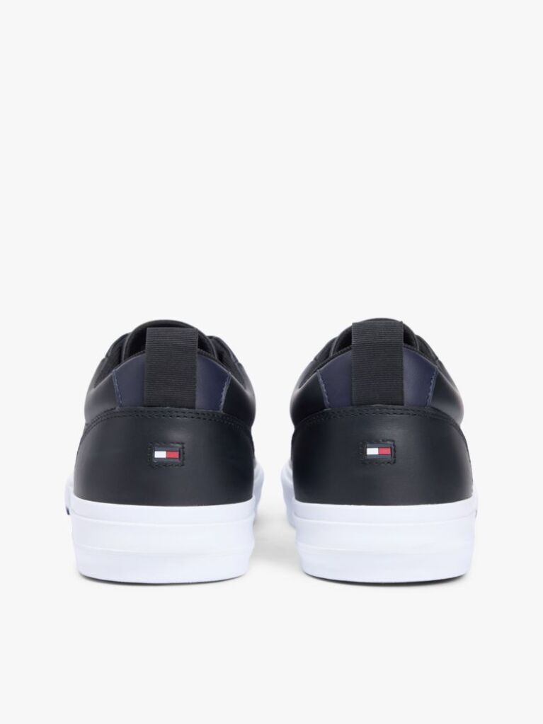 Μαύρο Δερμάτινα Sneakers Με Σόλα Σε Αντίθεση  Άνδρες