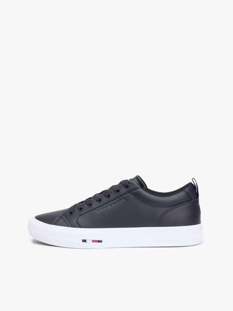 Μαύρο Δερμάτινα Sneakers Με Σόλα Σε Αντίθεση  Άνδρες