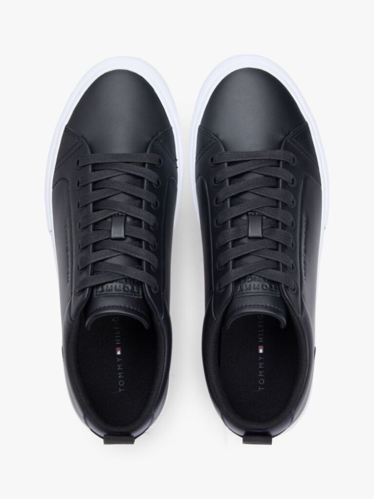 Μαύρο Δερμάτινα Sneakers Με Σόλα Σε Αντίθεση  Άνδρες