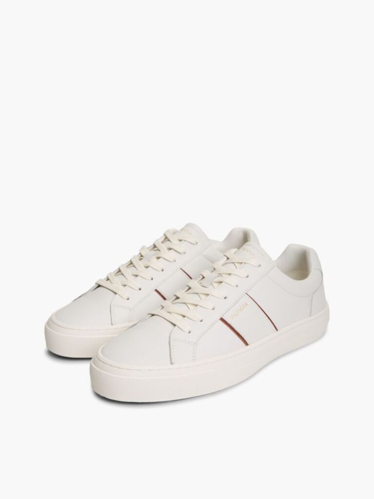 Beige New York Label Leather Cupsole Sneakers  Men