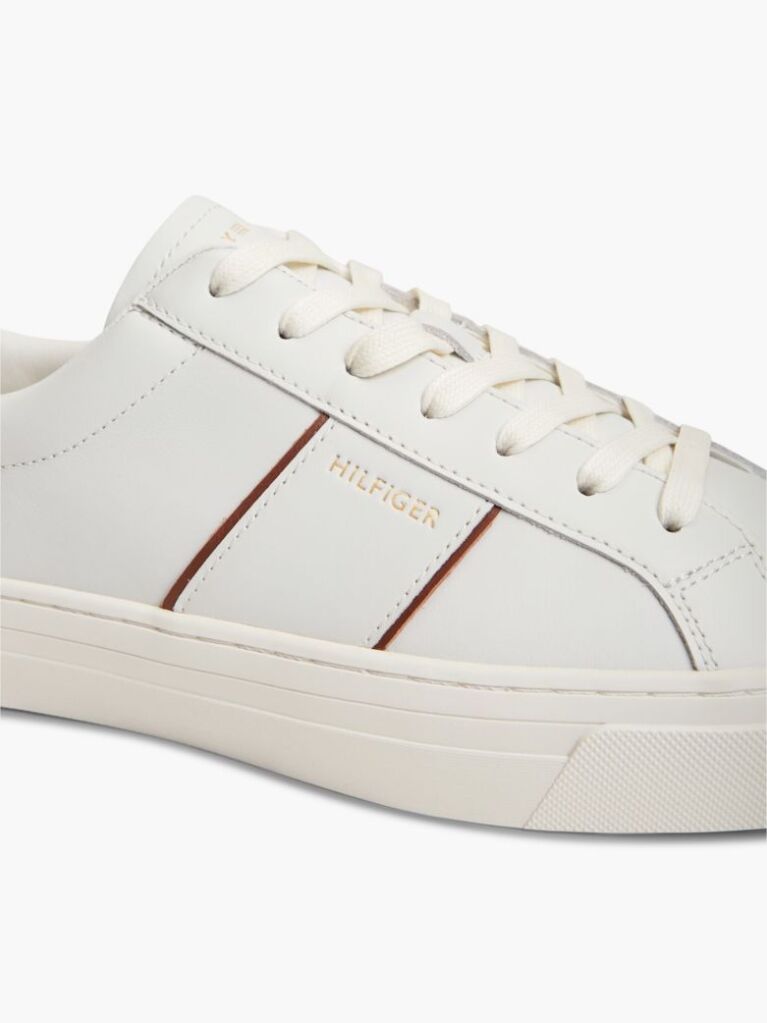 Beige New York Label Leather Cupsole Sneakers  Men