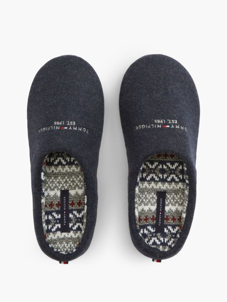 Blue Logo Embroidery Felt Slippers  Men