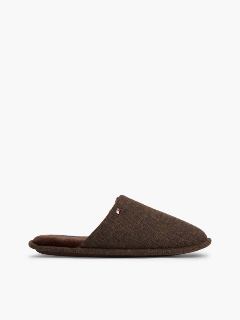 Brown Enamel Flag Herringbone Slippers  Men