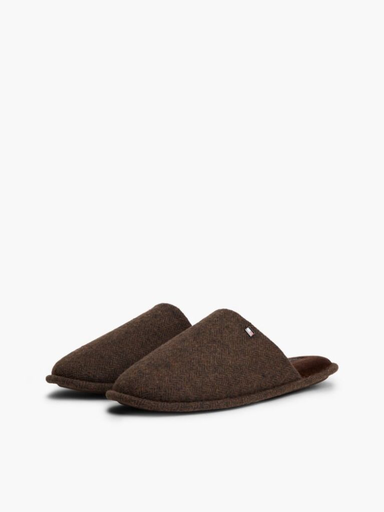 Brown Enamel Flag Herringbone Slippers  Men