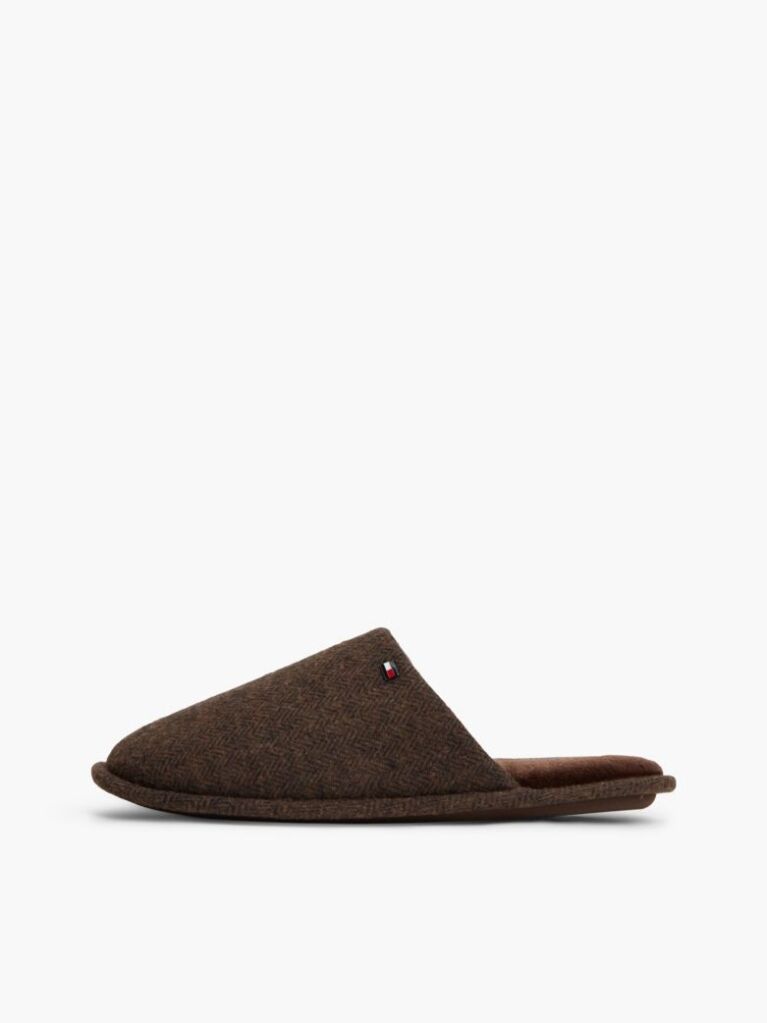 Brown Enamel Flag Herringbone Slippers  Men