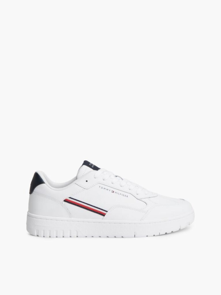 White Global Stripe Basketball Sneakers With Leather  Men