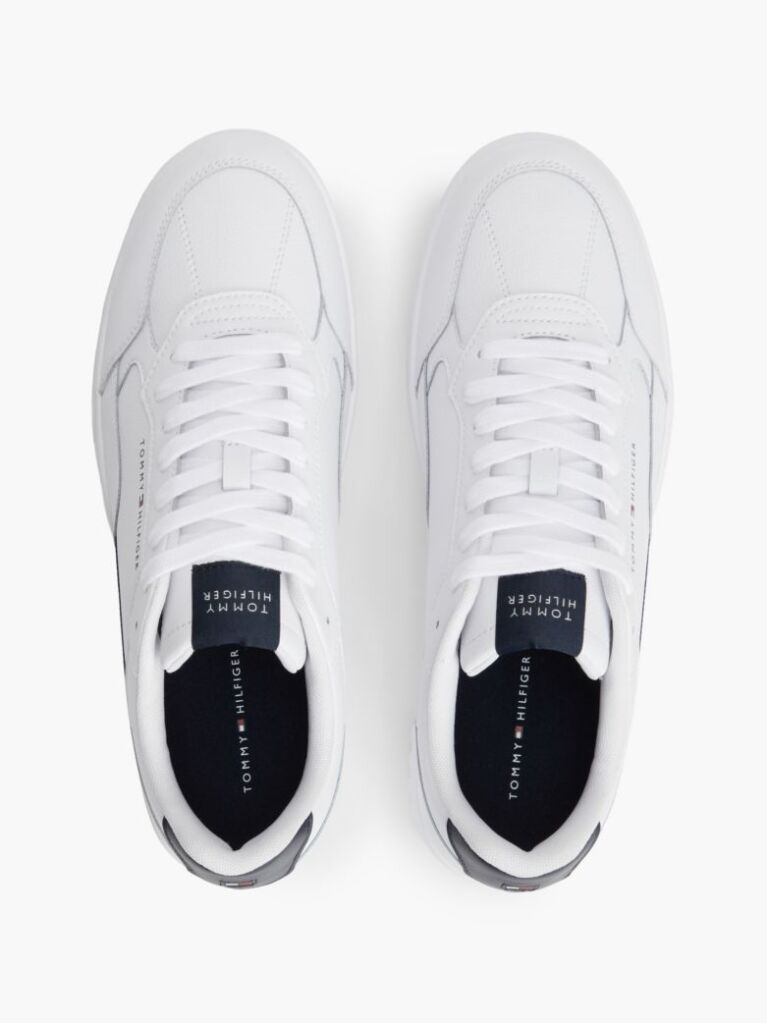 White Global Stripe Basketball Sneakers With Leather  Men
