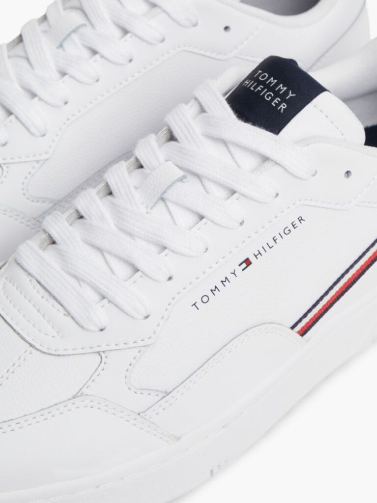 White Global Stripe Basketball Sneakers With Leather  Men