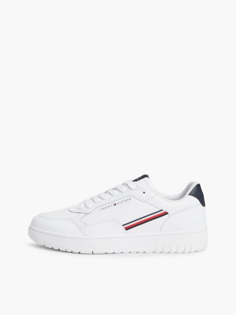 White Global Stripe Basketball Sneakers With Leather  Men