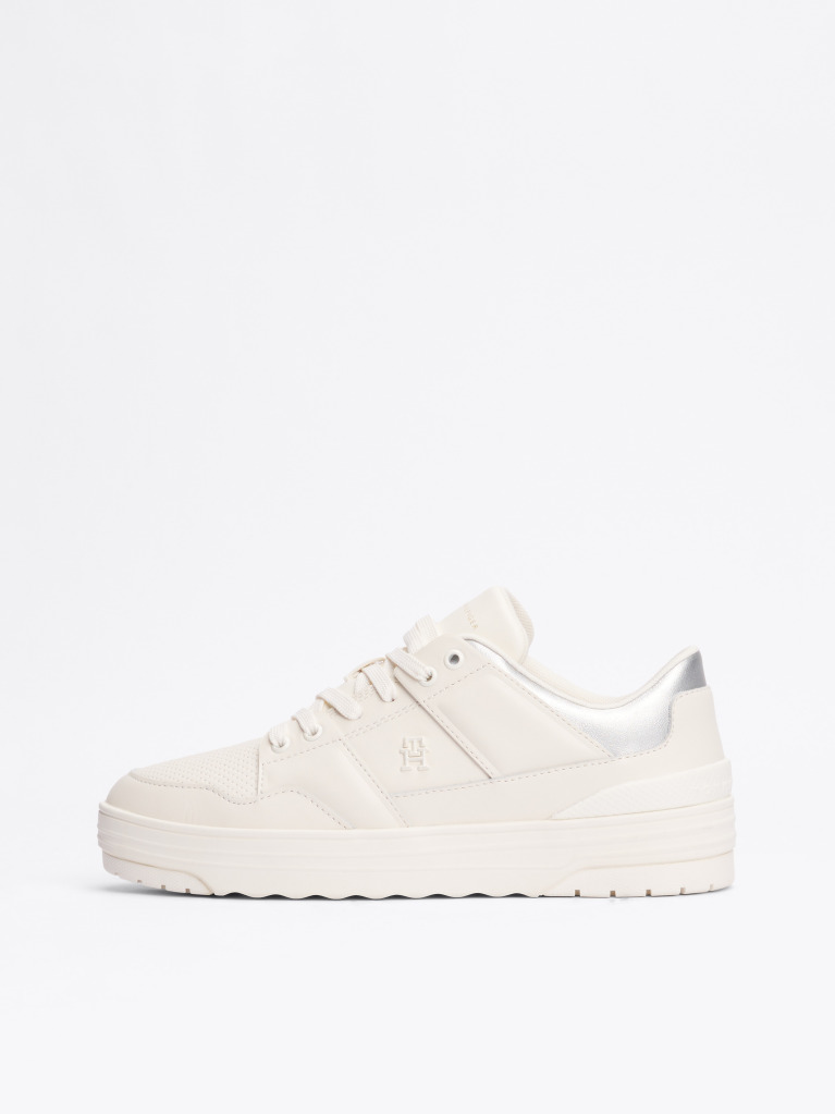 Μπεζ Δερμάτινα Sneakers Με Colour-Blocked Σχέδιο  Γυναίκες