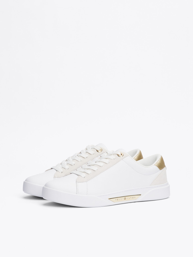 Άσπρο Δερμάτινα Sneakers Με Μεταλιζέ Λεπτομέρεια  Γυναίκες
