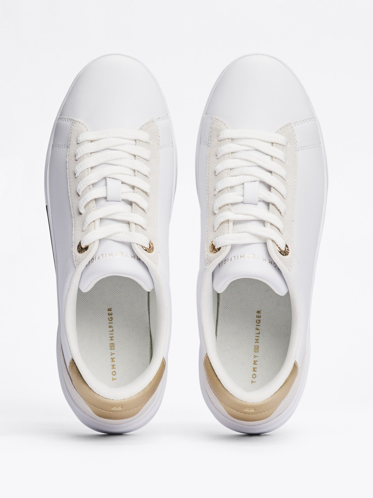 Άσπρο Δερμάτινα Sneakers Με Μεταλιζέ Λεπτομέρεια  Γυναίκες