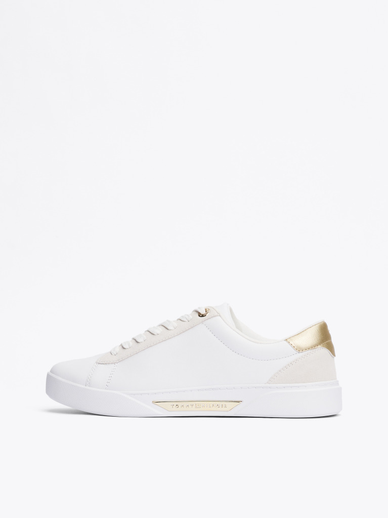 Άσπρο Δερμάτινα Sneakers Με Μεταλιζέ Λεπτομέρεια  Γυναίκες