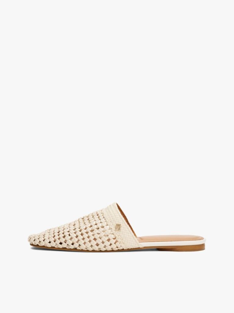 Beige Crochet TH Monogram Plaque Mules  Women