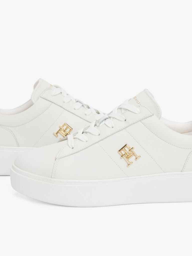 Multi Leather Platform Court Trainers  Women
