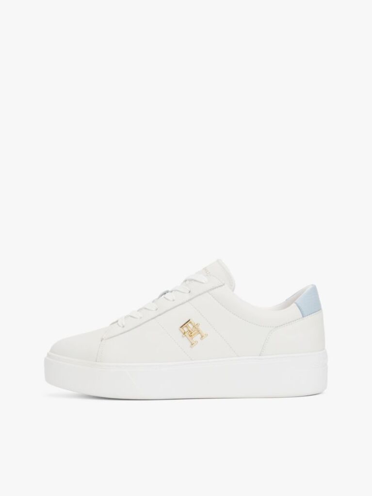 Multi Leather Platform Court Trainers  Women