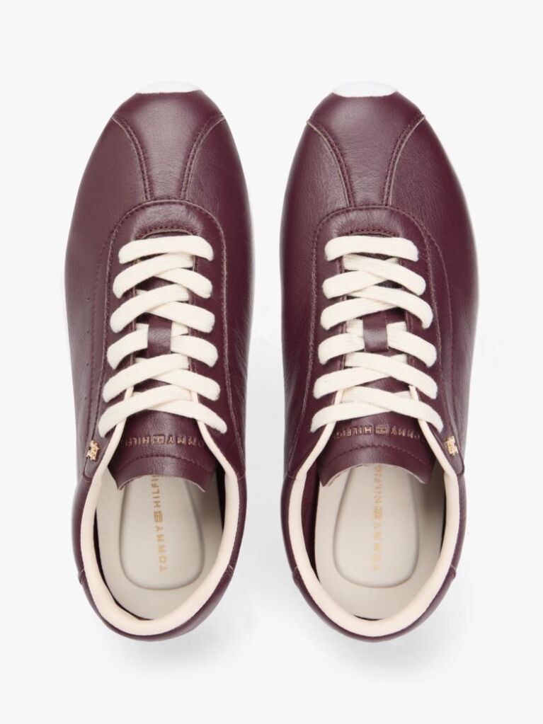 Κόκκινο TH Monogram Δερμάτινα Sneakers Με Χαμηλό Κόψιμο  Γυναίκες