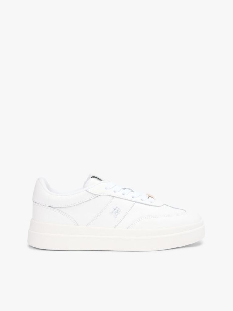 Άσπρο TH Monogram Δερμάτινα Sneakers Με Ανάγλυφο Λογότυπο  Γυναίκες
