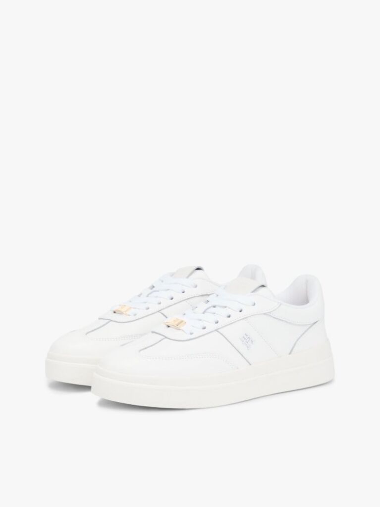 Άσπρο TH Monogram Δερμάτινα Sneakers Με Ανάγλυφο Λογότυπο  Γυναίκες