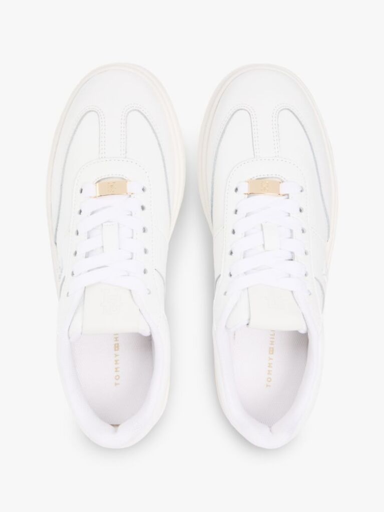 Άσπρο TH Monogram Δερμάτινα Sneakers Με Ανάγλυφο Λογότυπο  Γυναίκες