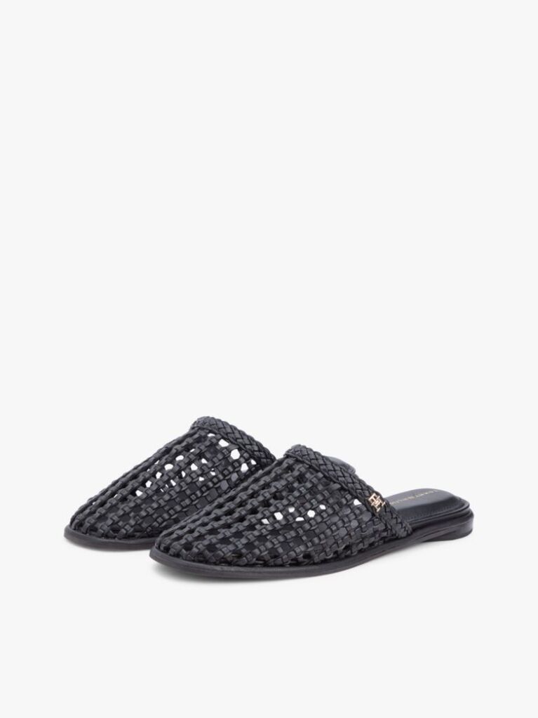 Black Woven Flat Mules  Women