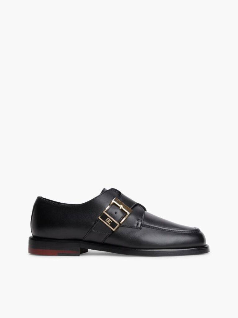 Μαύρο Δερμάτινα Loafers Με Αγκράφα Και Moc Μύτη  Γυναίκες