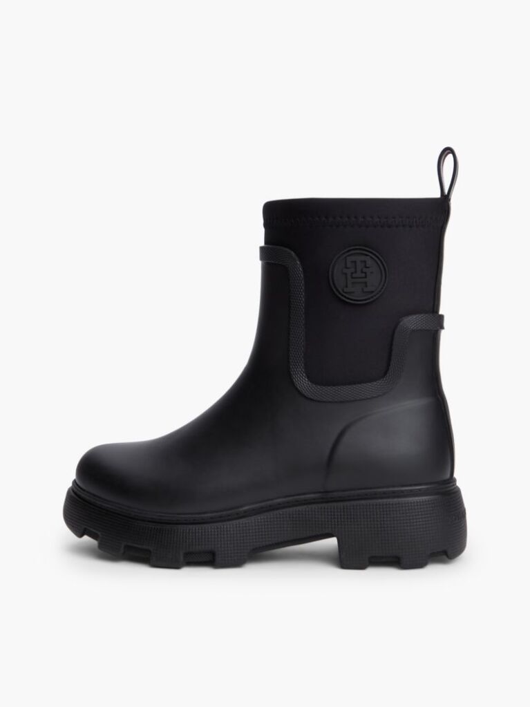 Black TH Monogram Cleat Rain Boots  Women