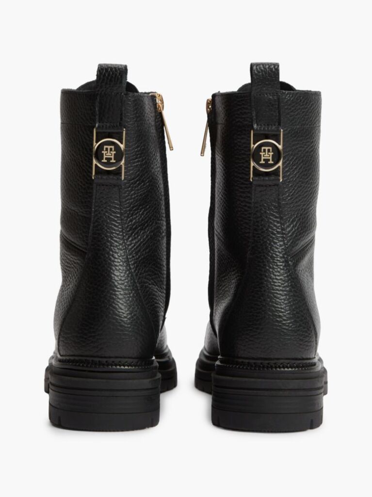 Black Pebble Grain Leather Cleat Lace-Up Boots  Women